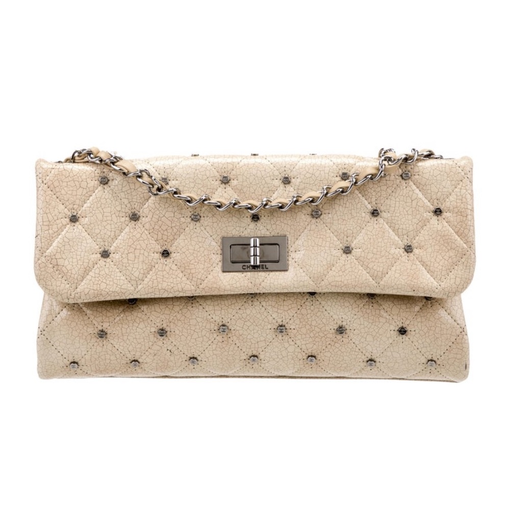 Chanel Vintage Studded CC Reissue Crackle Effect Flap Bag in Tan
